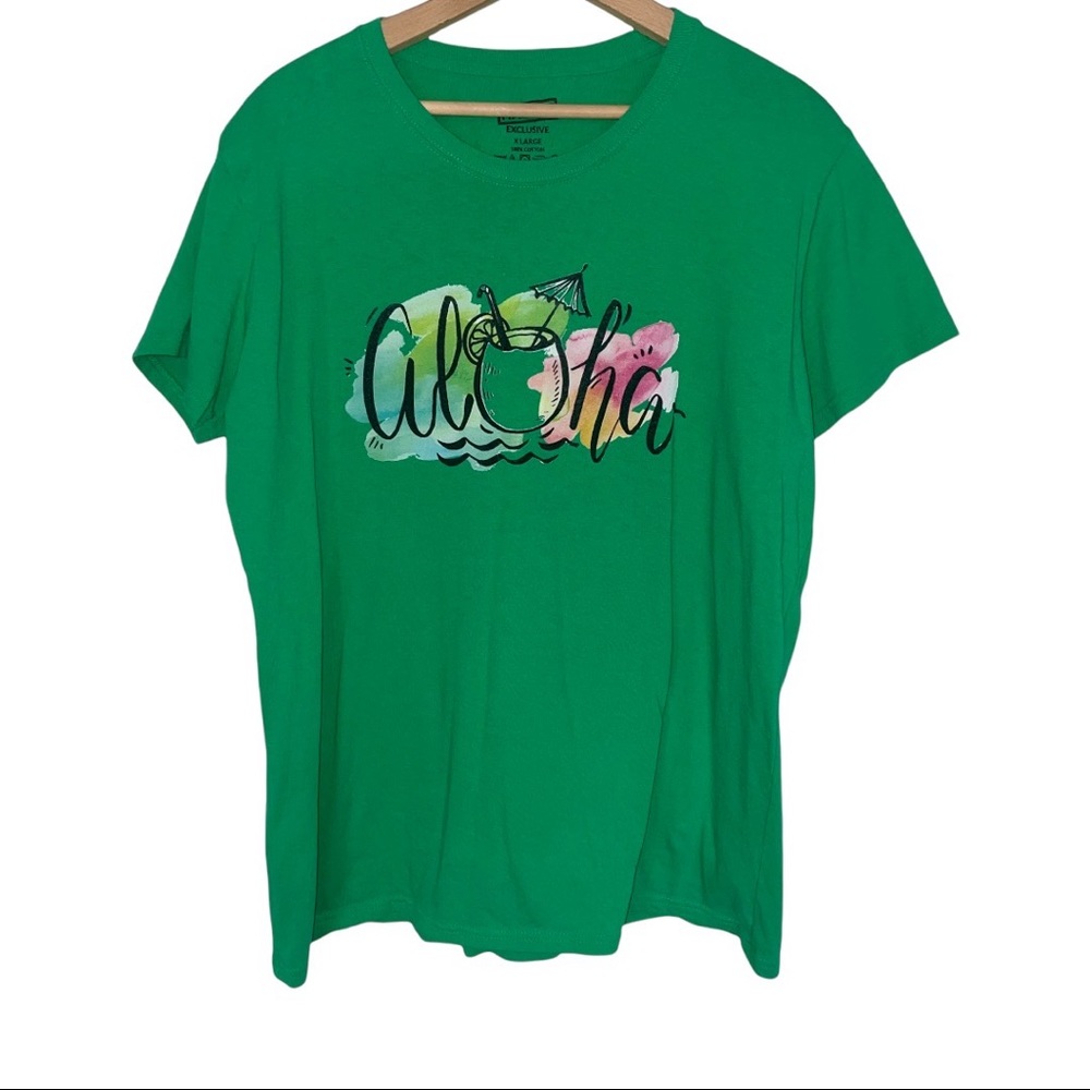 NWOT ALOHA Hawaii Green Graphic Tee T-Shirt Womens Tropical Vacation